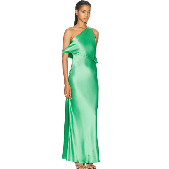 NWT Staud Naomi Dress Seaweed Green Satin Designer Maxi 4 Small - Picture 4 of 12